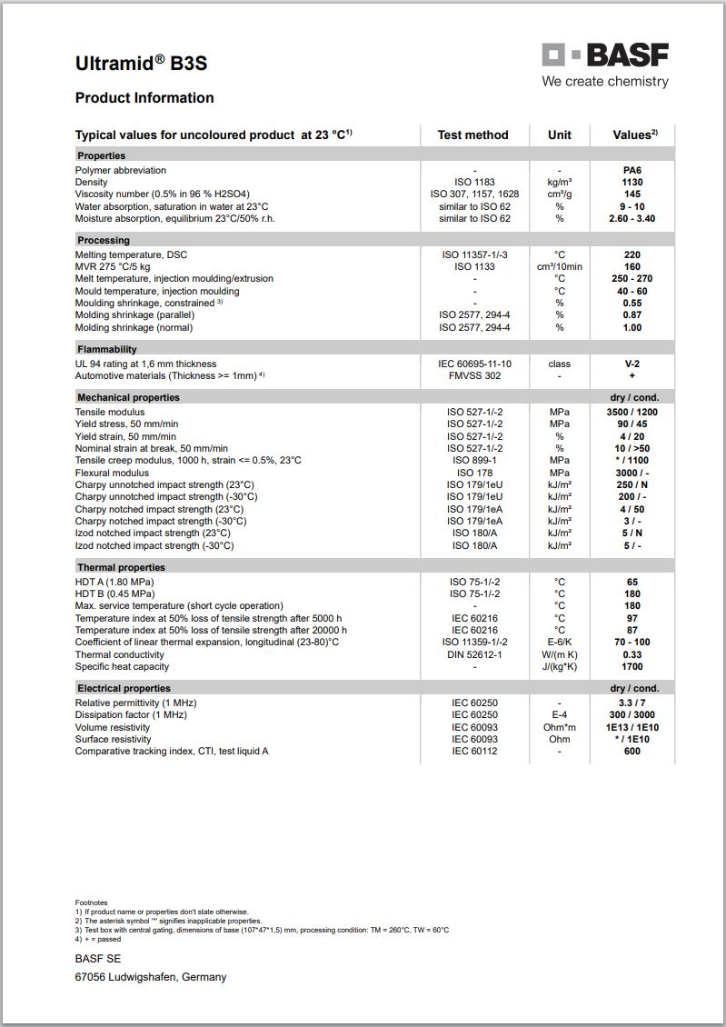 Ultramid? B3S 巴斯夫英文版加工成型注塑參數(shù)表