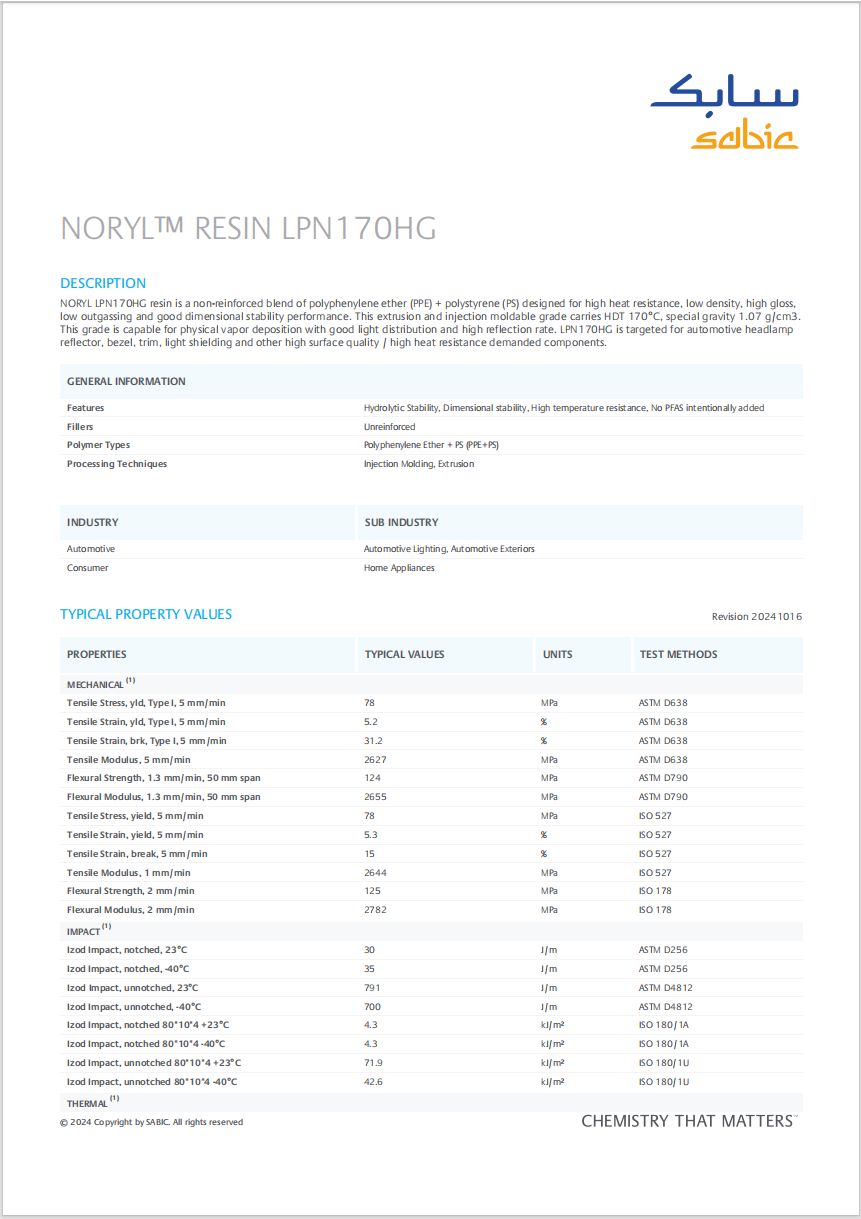 NORYL? LPN170HG 沙伯英文物性表1