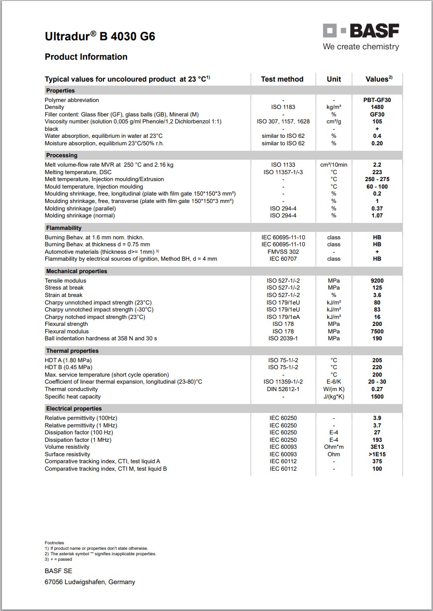 Ultradur? B 4030 G6 英文版加工物性表