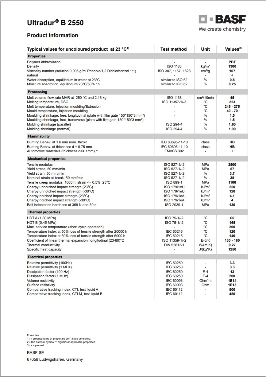 Ultradur? B 2550 英文版溫度成型表