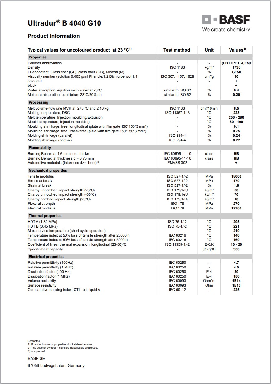 Ultradur? B 4040 G10 英文成型參數(shù)表