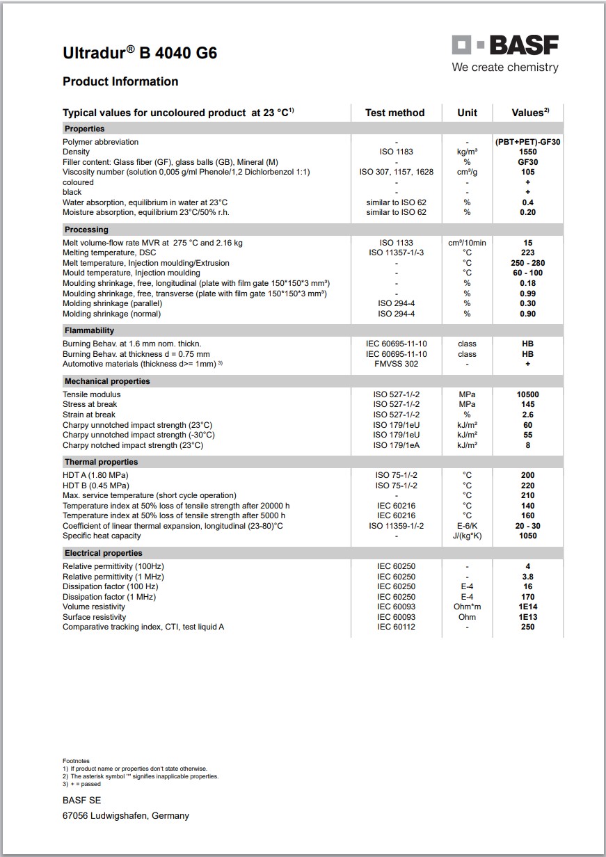 Ultradur? B 4040 G6 英文版物性成型表