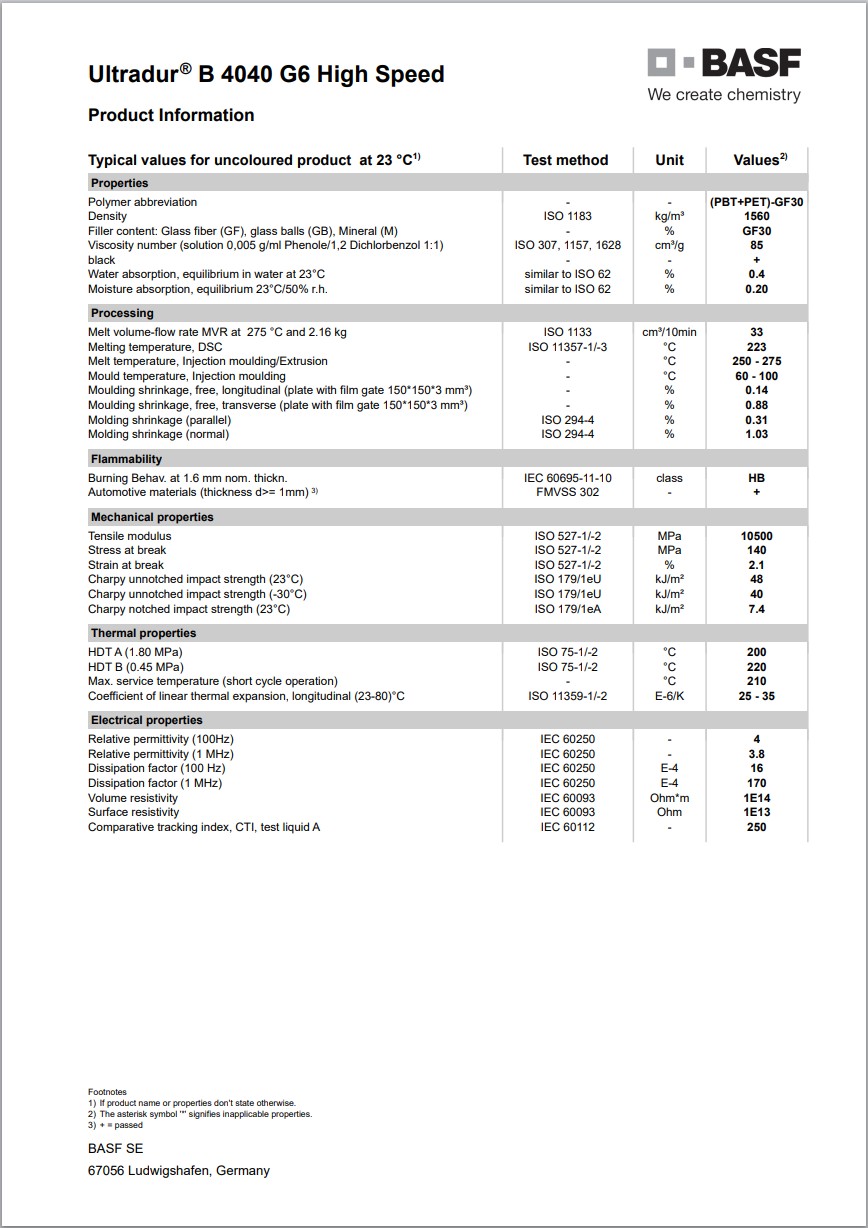 Ultradur? B 4040 G6 High Speed 英文版加工成型表