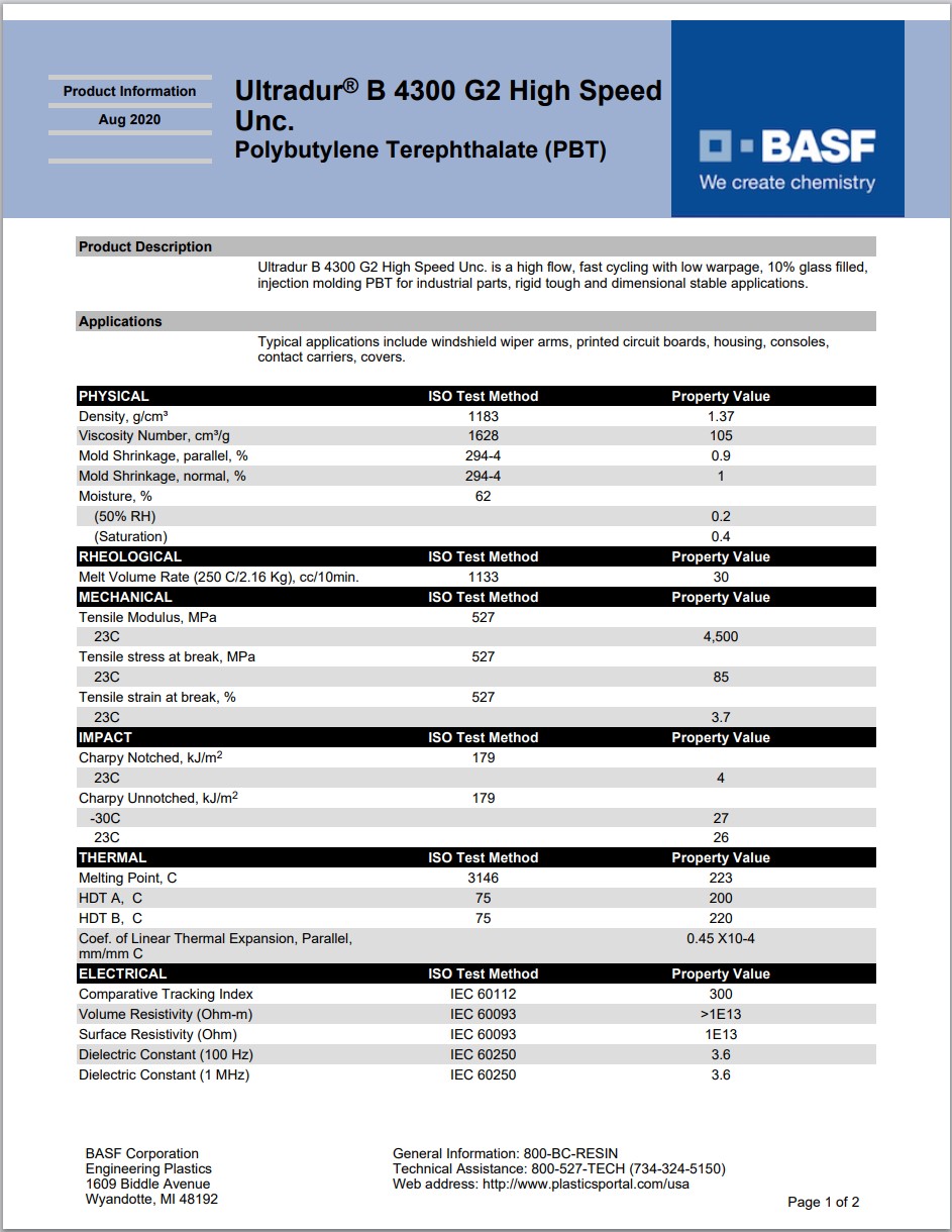 Ultradur? B 4300 G2 High Speed Unc. 英文版物性表圖1