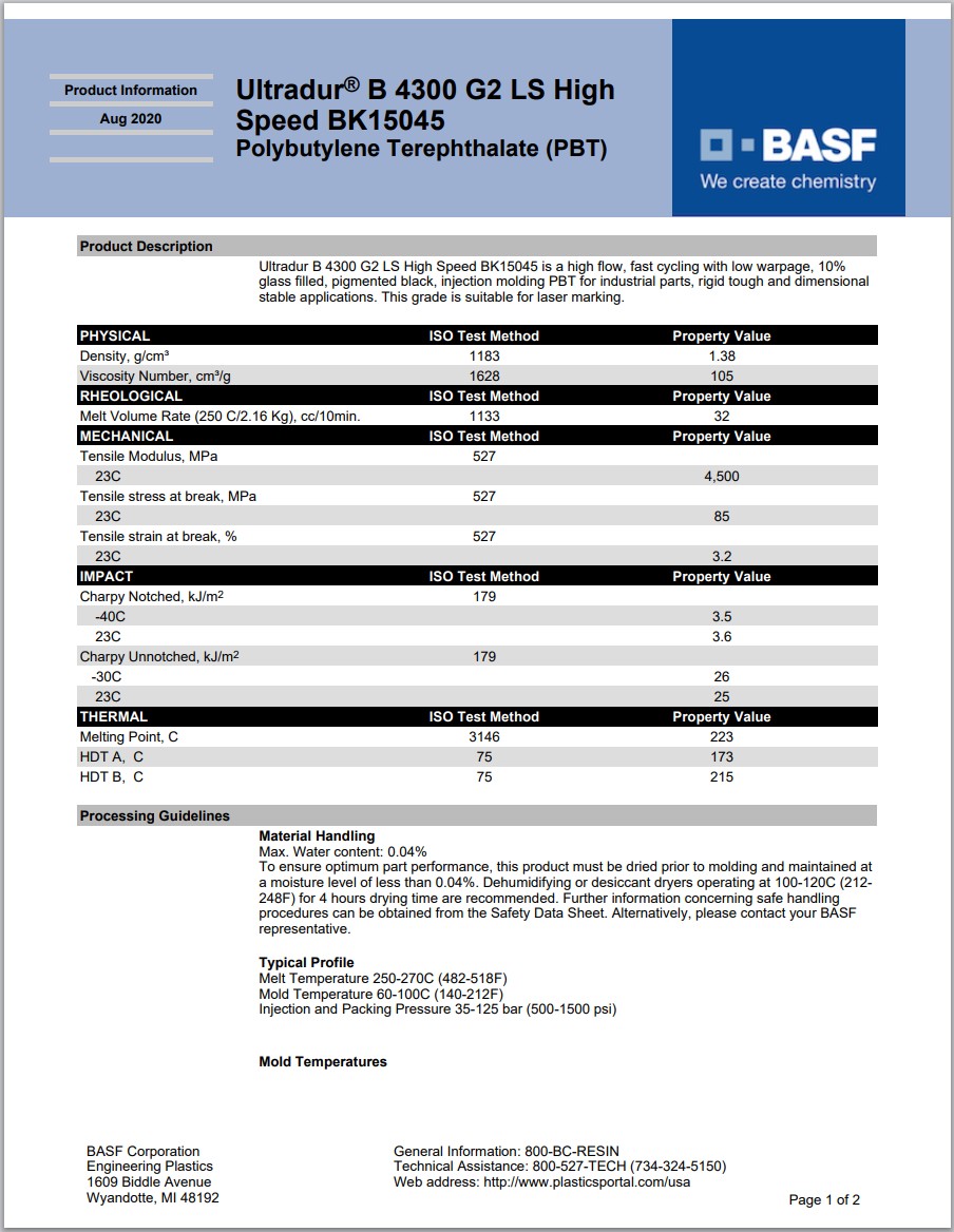 Ultradur? B 4300 G2 LS High Speed BK15045 英文版物性表