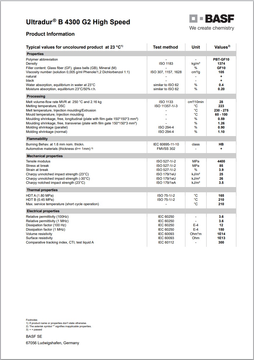 Ultradur? B 4300 G2 High Speed 英文版加工成型參數(shù)