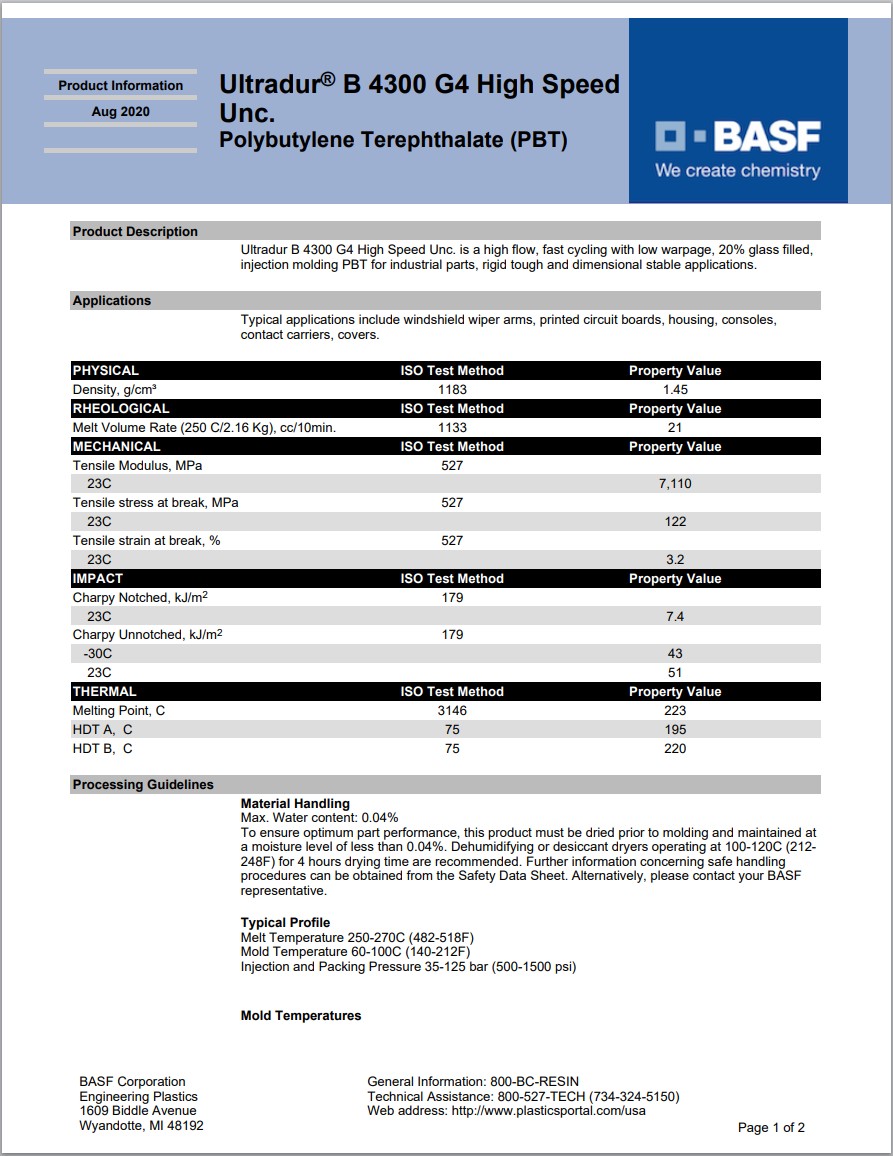 Ultradur? B 4300 G4 High Speed Unc. 英文物性圖表