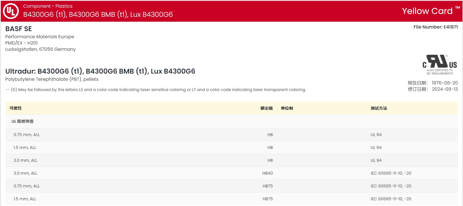 Ultradur? B 4300 G6 BK05110 UL:E41871-233778 圖1