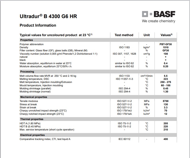 Ultradur? B 4300 G6 HR 巴斯夫加工參數(shù)圖