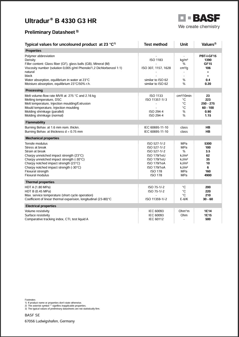 Ultradur? B 4330 G3 HR 英文參數(shù)表