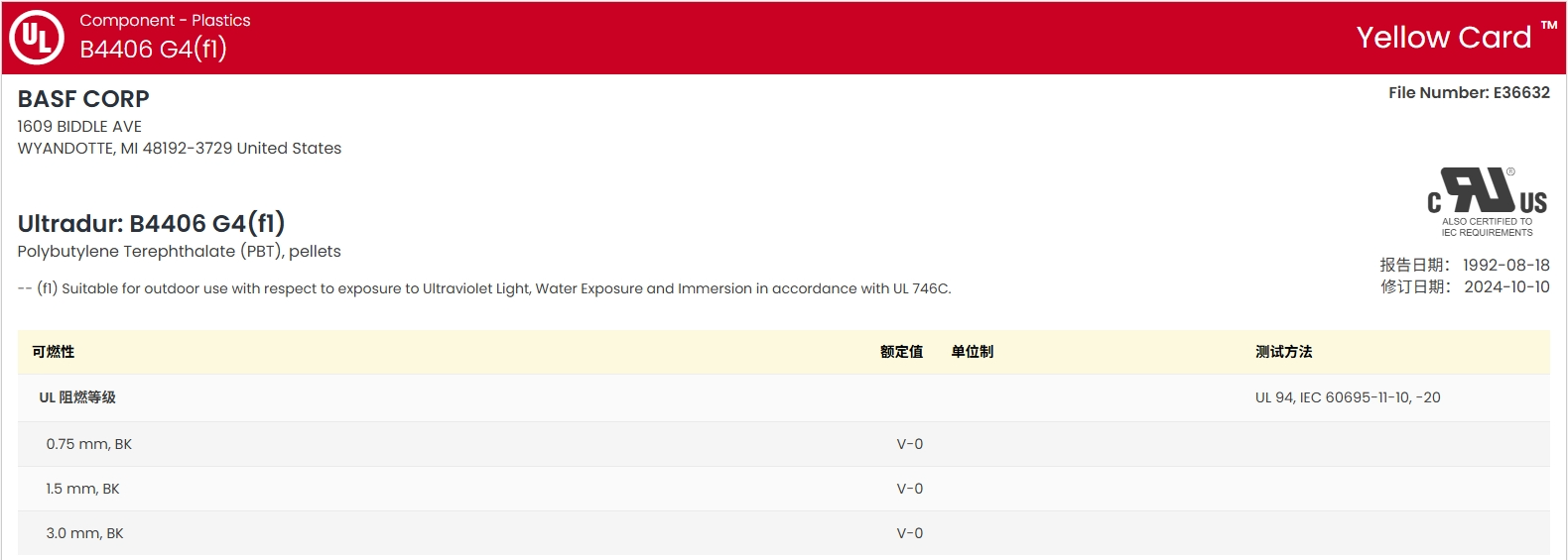 Ultradur? B 4406 G4 UL:E36632-100378527 證書(shū)圖1