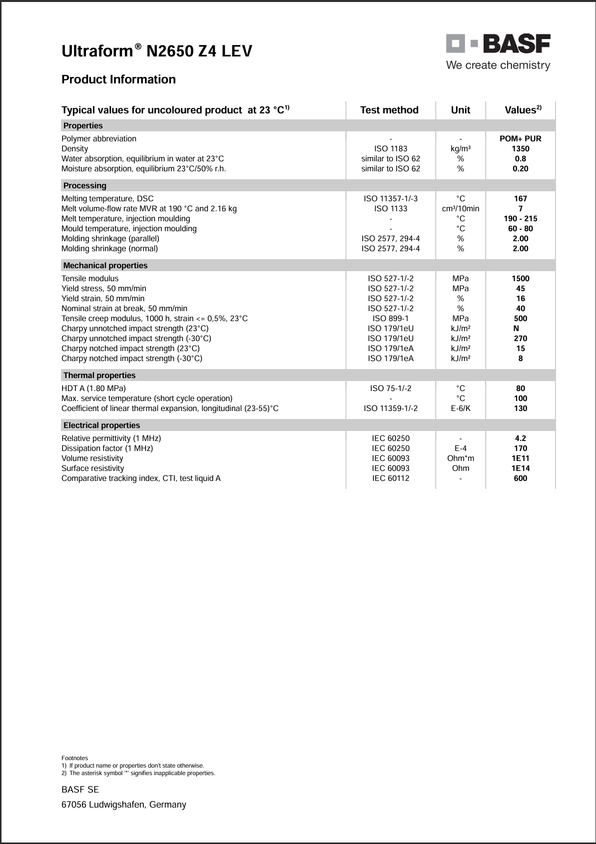 Ultraform? N 2650 Z4 LEV 英文物性表